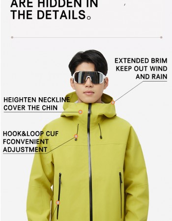 Fully Seam Taped 3-Layer Outdoor Hard Shell Jacket Waterproof Rain Hooded Windproof for Sport Trekking Work Casual Plain Dyed