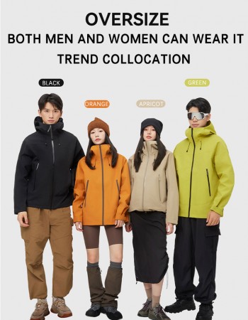 Fully Seam Taped 3-Layer Outdoor Hard Shell Jacket Waterproof Rain Hooded Windproof for Sport Trekking Work Casual Plain Dyed