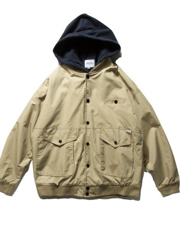 Khaki baseball jacket with hoodie