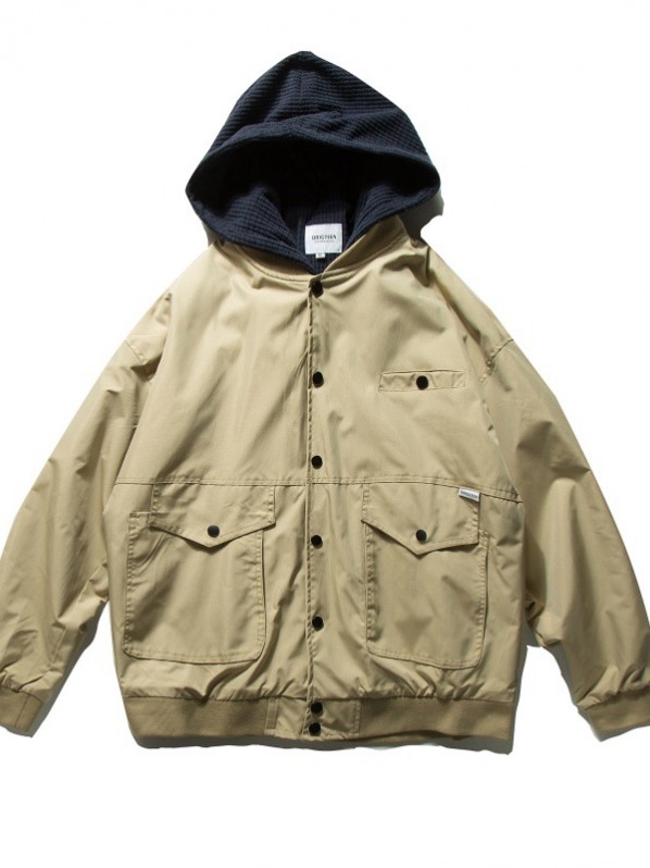 Khaki baseball jacket with hoodie Khaki baseball jacket with hoodie