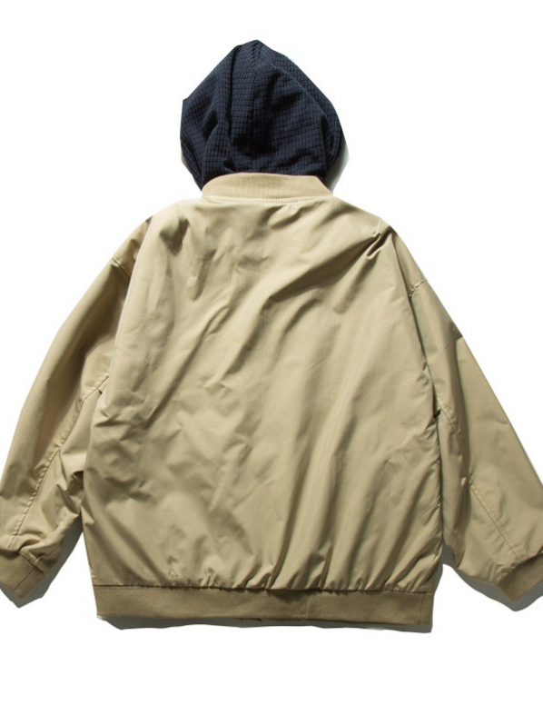 Khaki baseball jacket with hoodie Khaki baseball jacket with hoodie