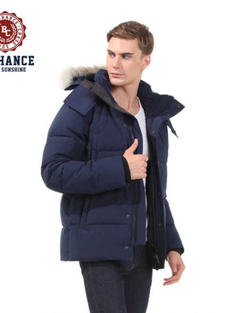 men's puffer down jacket with fur hoodie