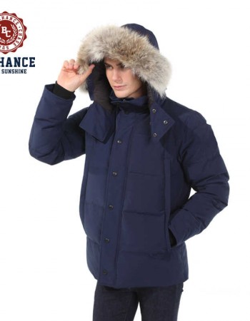 men's puffer down jacket with fur hoodie